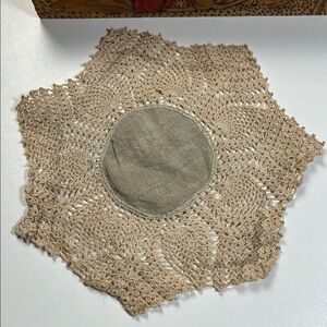 Vintage Crochet Doily with a Linen Center